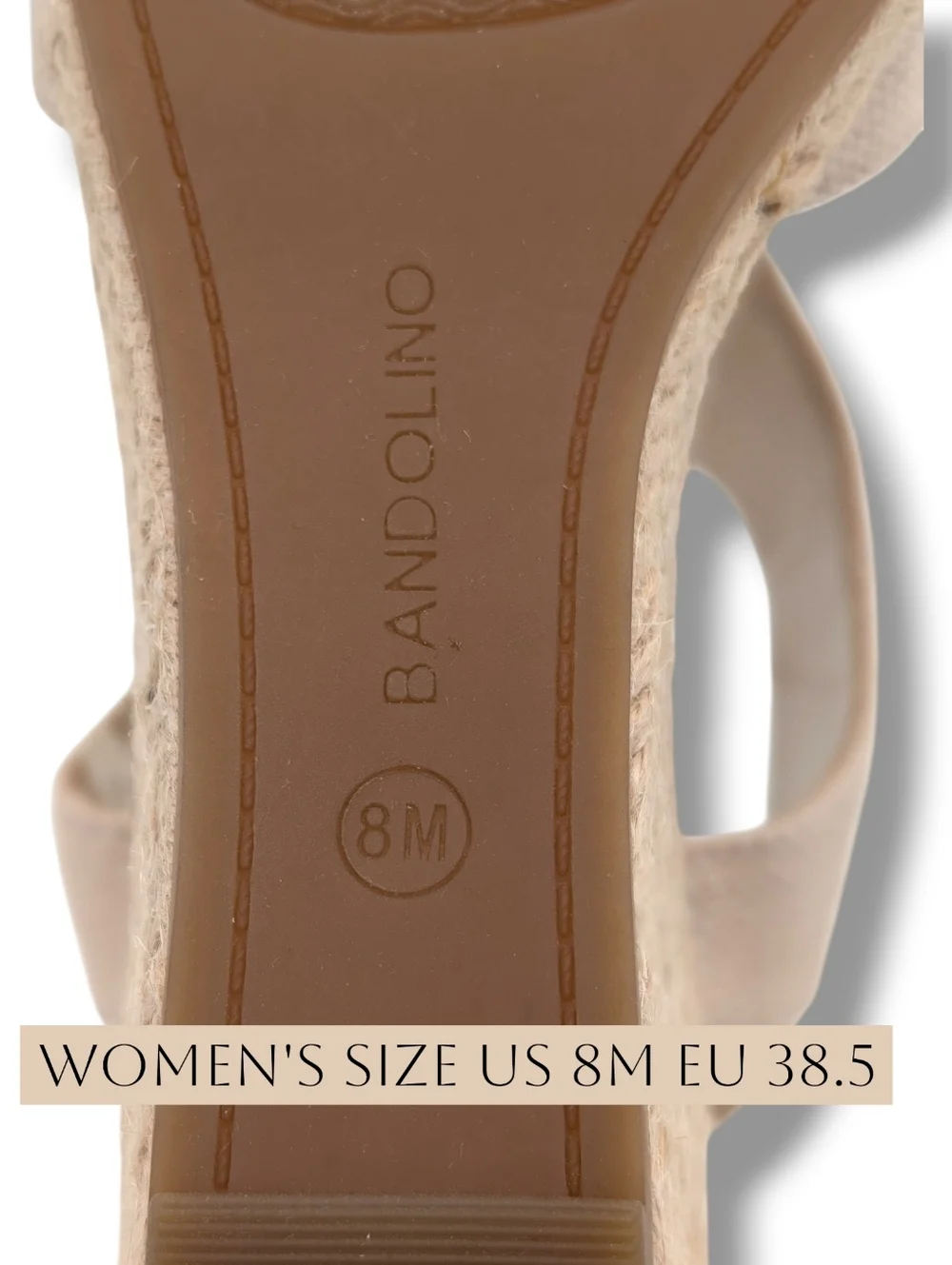 NWT Bandolino Sz 8 Neutral Tan Espadrille Wedge Gold Color Buckle Ankle Straps